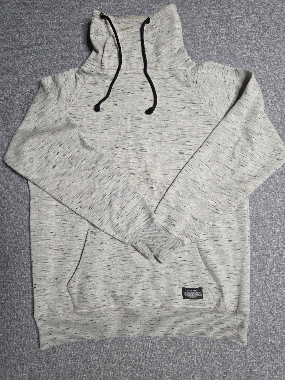 Pull&Bear Heather Light Gray Pullover Hoodie with High Neck